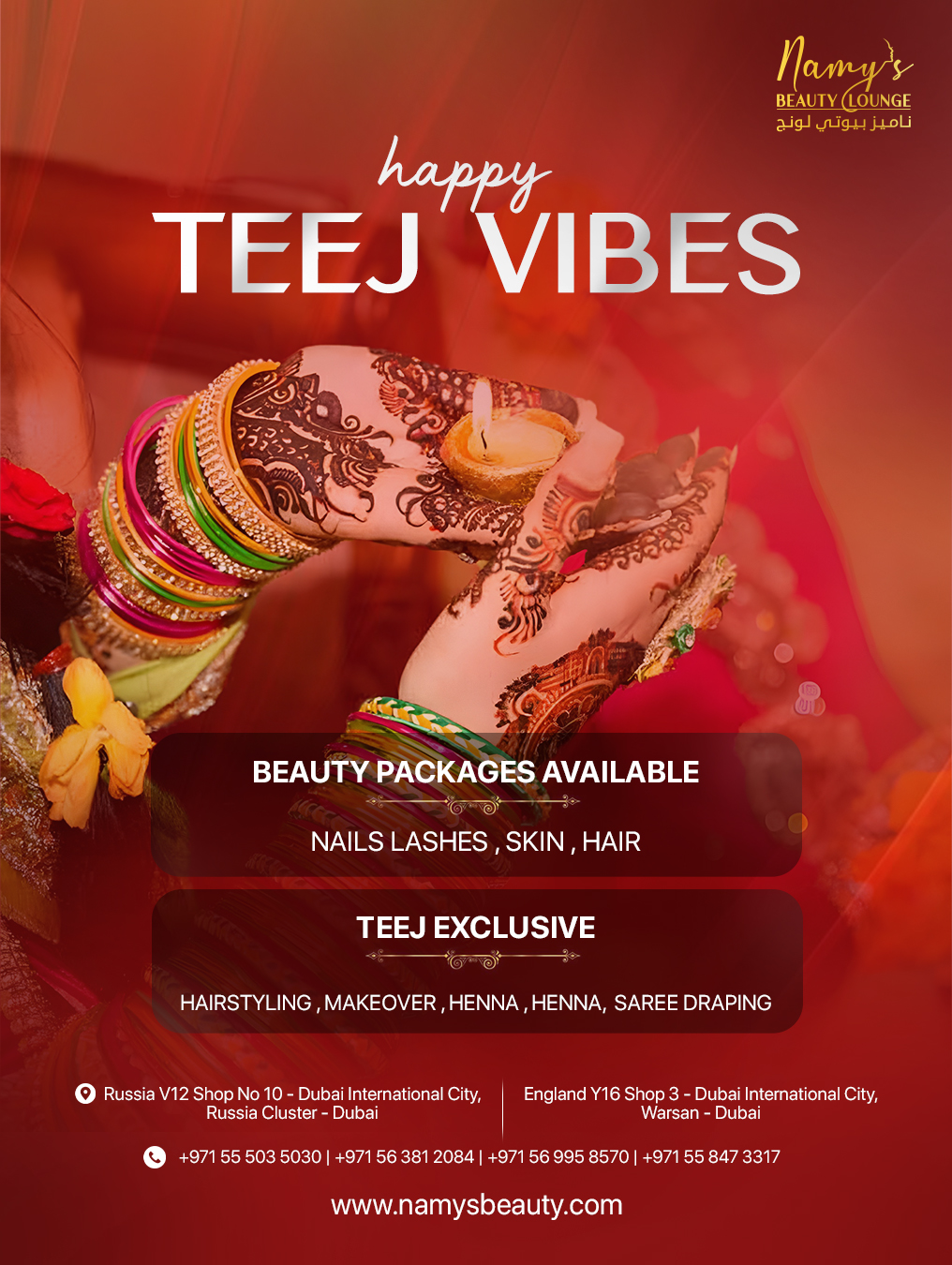 Celebrate Teej with Exclusive Beauty Packages at Namy’s Beauty Lounge, Dubai