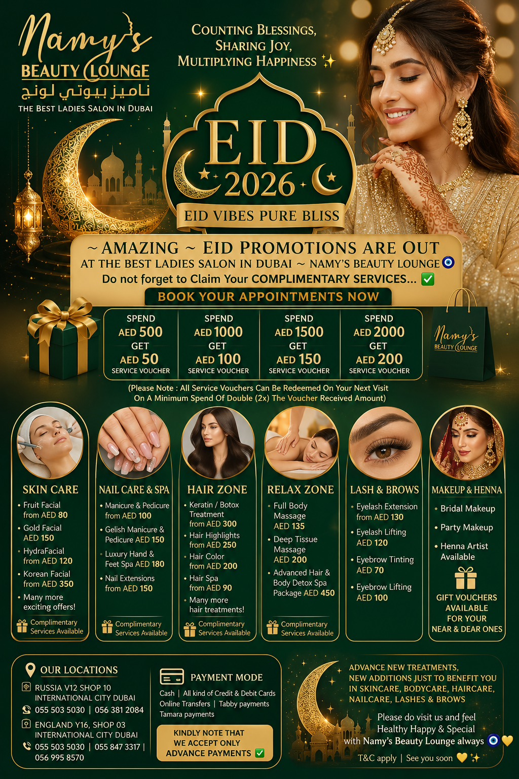 Bakrid Special Offers at Namy’s Beauty Lounge Dubai – Eid 2026 Beauty Celebration